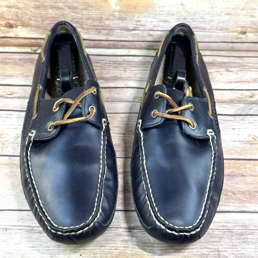 Polo Ralph Lauren Mens Black Leather Broderick Nautical Lace Up Boat Shoes 11.5D